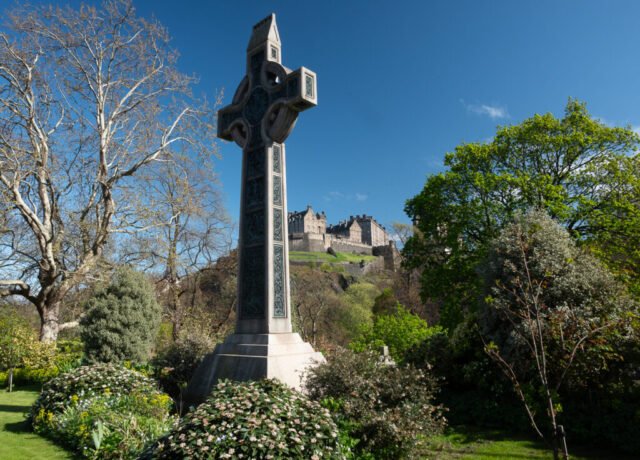 Dean Ramsey Memorial and Edinburgh Castle viewed from Princes Street