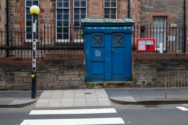 Repurposed Polis box outside Royal Mile Primary School , Edinburgh