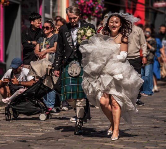Wedding Walk on Victoria Street, Edinburgh