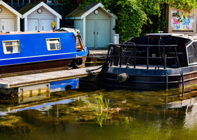 Houseboats moored on Union Canal near Viewforth bridge