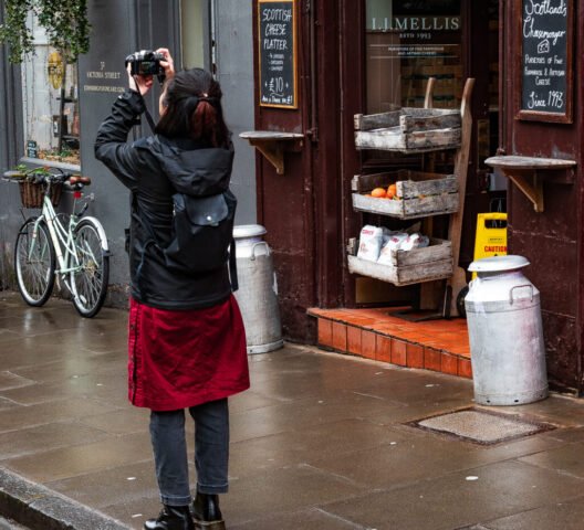 Outside I.J. Mellis, Cheesemonger, Victoria Street Edinburgh