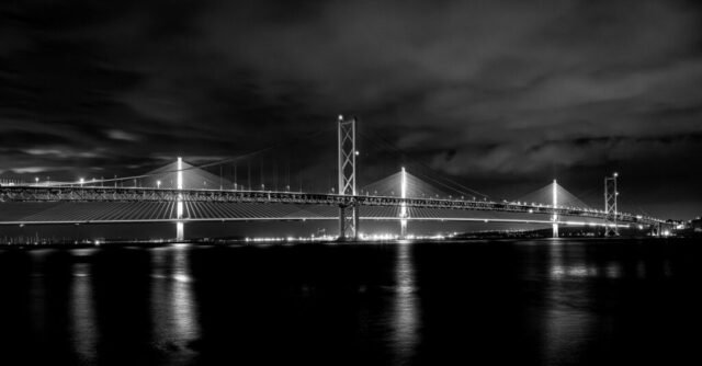 The Forth Road bridge and Quensferry Crossing viewed from South Queensferry