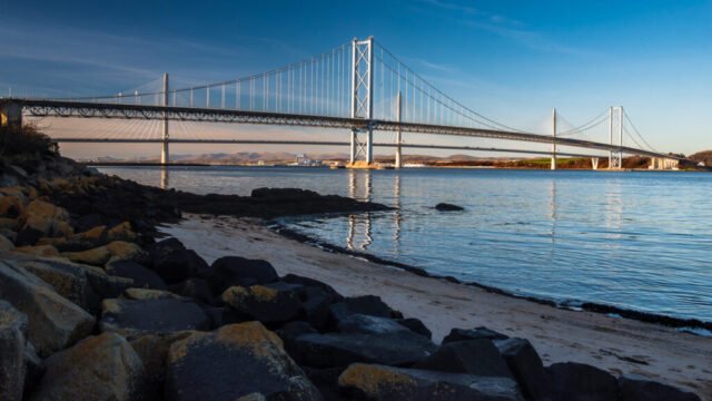 The Forth Road bridge and Quensferry Crossing viewed from South Queensferry