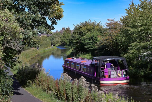 Canal boat on Union Canal at Craiglockhart Edinburgh